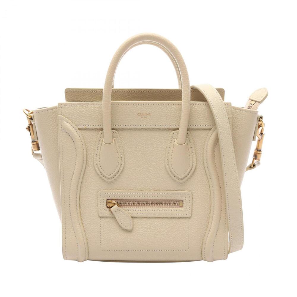 Celine Luggage Nano Shopper 2-Way Handbag, Leather, Women's, Ivory (189243)